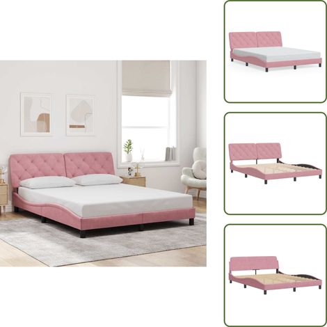 Bettgestell mit Kopfteil Rosa 160x200 cm Samt - Samtsofa - Rosa Sofa - Doppelbett - Boxspringbetten - Lattenrost (1/5)