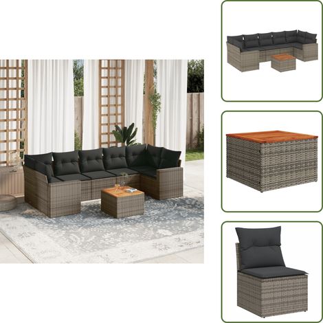 The Living Store 8-tlg. Garten-Sofagarnitur mit Kissen Grau Poly Rattan - Gartenmöbel Set - Esstischgarnitur - Lounge Möbel - Outdoor Möbel - Rattan Gartenmöbel (1/5)