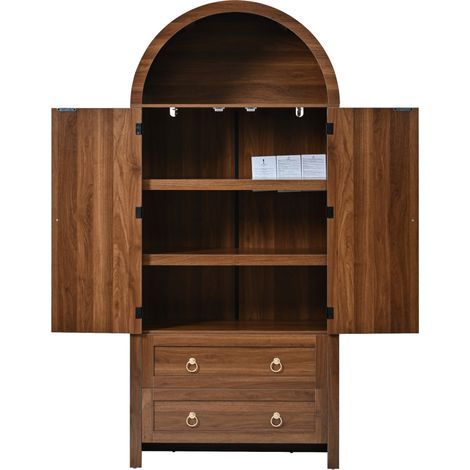 Vetrina in MDF colore noce con ante effetto rattan, 80 x 40 x 180 cm (1/5)