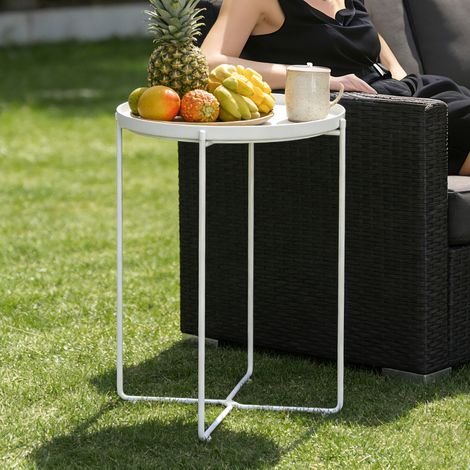 Mai & Mai Beistelltisch rund Ø35×H51 cm, Couchtisch klein mit abnehmbarem Tablett aus PP-Kunststoff, Sofatisch für Wohnzimmer, Schlafzimmer und Balkon, Weiß Reglo-08 (1/5)