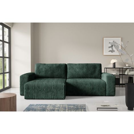 Ecksofa mit Schlaffunktion NATALIA in Stoff Tilia Grün Ottomane Links