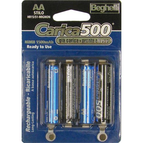 Beghelli PILA RICARICABILE CARICA 500 4 PZ. STILO 1,2V-1400 mAh 10.00 confezioni