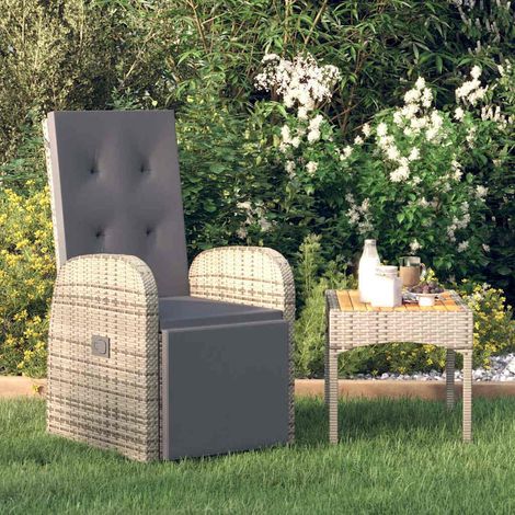 Chaise inclinable de jardin-Chaise de terrasse-Chaise d'extérieur et coussin Résine tressée Gris (1/5)