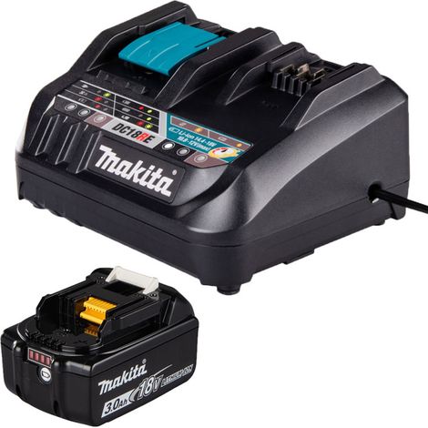 MAKITA Pack de 1 Batterie Li-Ion 18V 3Ah BL1830B + Chargeur rapide DC18RE
