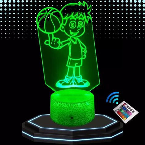 Lampe de Chevet 3D LED Basketteur Enfant Basket-ball, Veilleuse Changement de Couleurs, Lampe Tactile Cadeau Noël Anniversaire (1/5)