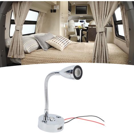 Lampe de lecture chromée DC12-24V pour camping-cars, yachts et usage marin, rechargeable par USB, variateur tactile LED, lumière tricolore (Référence : PY-RV104) (1/5)