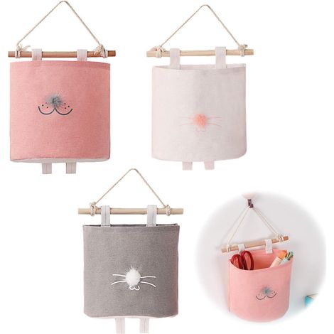 Sac de rangement mural en tissu de lin, organisateur de poche pour porte chambre salle de bain placard 3 pièces (1/4)