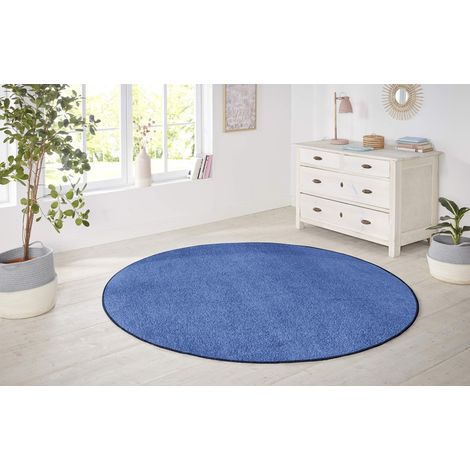 Tapis Rond - Tapis de Salon Moelleux à Poils Courts - Couleur Unie - pour Salle à Manger, Salon, Chambre d'enfant, Couloir, Chambre à Coucher, Cuisine - Bleu uni - 133 cm (1/5)