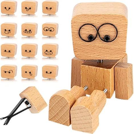 Dekorativer Holzroboter fürs Auto – Lüftungsgitter-Dekor – 12 magnetische Gesichter (1/5)