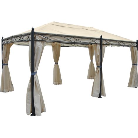 [NEUWERTIG] Pergola Calpe, Garten Pavillon, stabiles 7cm-Gestell 5x3m creme mit Seitenwand + Moskitonetz