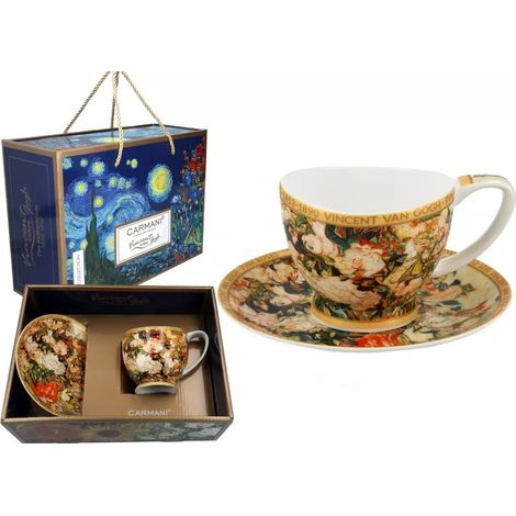 Carmani, Tazza grande Vanessa 340ml - VAN gogh/Vaso con rose