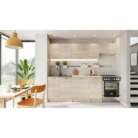 Cocina completa Urzulei, conjunto compacto y funcional con puertas y cajón, roble (1/5)