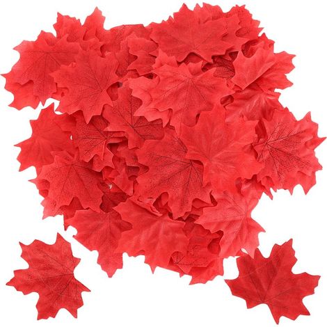 100 feuilles d'érable artificielles pour décoration de table d'automne de Thanksgiving, mariage, fête, rouge (1/5)