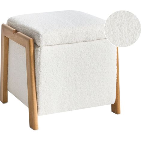 Pouffe White Boucle Upholstery with Storage Accessory Living Room Bedroom Glam Retro EDLAND