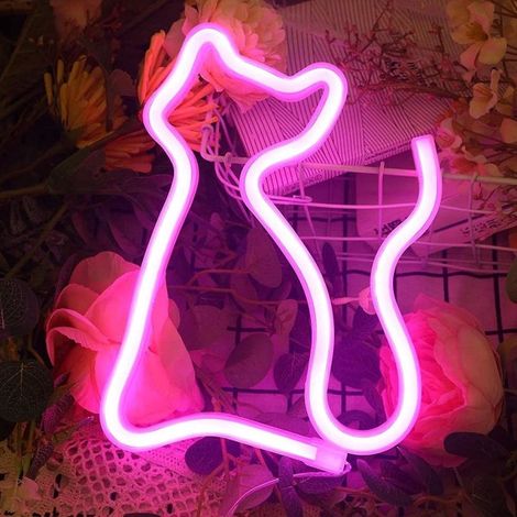 Enseigne Néon Chat Rose LED – Décoration Murale Lumineuse, Panneau Néon Portable avec Piles ou USB, Idée Cadeau Moderne (1/5)