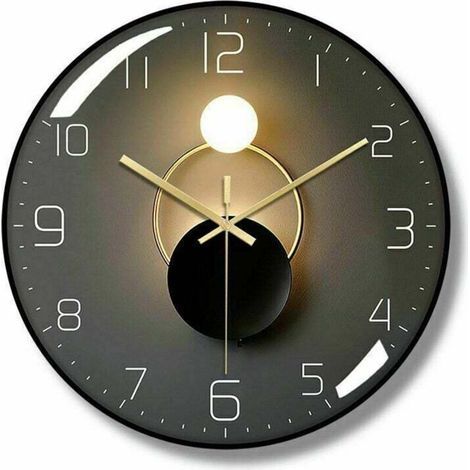 Moderne Horloge Murale Silencieuse,Pendule Murale de 30 cm de Diamètre, Horloge Murale Ronde Numérique à Quartz (Noir)