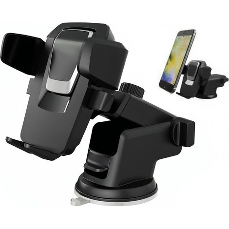 Support téléphone universel auto tableau de bord console centrale ventilation, fixation ventouse antidérapante couleur argent (1/5)