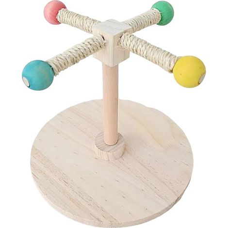 Support pour perroquet, perchoir interactif rotatif à 360°, roue d'exercice en bois, accessoire de cage pour perruches ondulées et inséparables, jouet d'enrichissement pour calopsittes. (1/5)