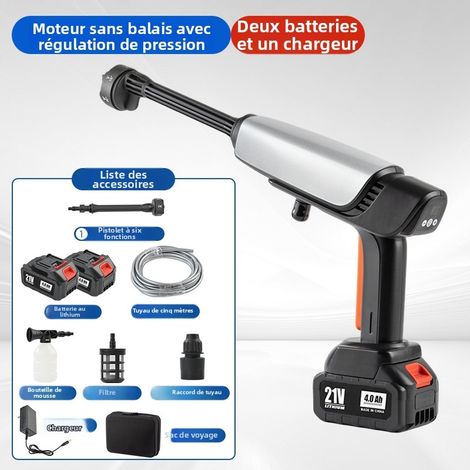 Nettoyeur Haute Pression sur Batterie 100 bar – Moteur Brushless, 2 Batteries 21V, Débit 4 L/min, pour Nettoyage Extérieur Efficace (1/4)