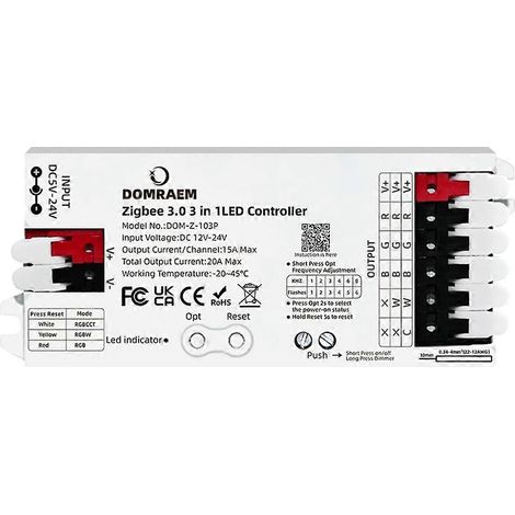 Contrôleur de bande LED Domraem Zigbee 3.0 RGBCCT RGB RGBW 3 en 1 12V-24V 20A, variateur intelligent compatible avec SmartThings pour Alexa Home (1/5)