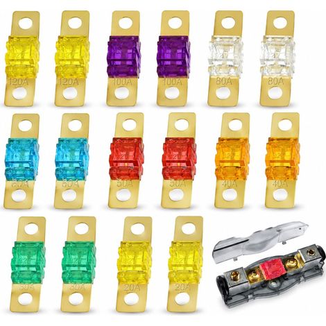 16 Pièces, Fusible Voiture Midi 20a-120a, Kit Fusibles Pour Auto 32v Anl Bolt-on, Mini Fusible Voiture Haute Résistance, Fusible Auto Pour Camion Moto Camping-car Protection Circuit Électrique. (1/5)
