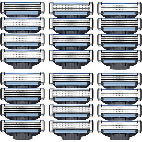 rasoir electriques hommes-Lames de rasoir pour hommes - Compatible avec les systèmes de rasage Mach3, 24 lames de triple coupe avec lubrification améliorée (1/4)