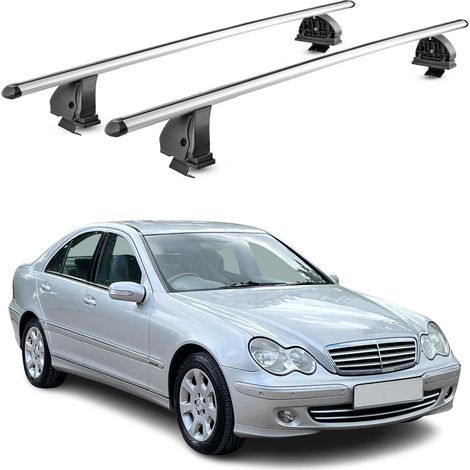 OMAC Barres de toit transversales en aluminium pour Mercedes Classe C W203 2001-2007 – TÜV / DIN 75302:2019 – Antivol inclus – Charge max 75 kg – 2 barres – Gris (1/4)