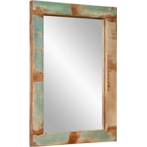 Un miroir de 70x50 cm fabriqué à partir de bois massif recyclé et de verre. (1/5)