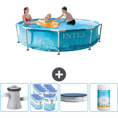Intex Rundrahmen-Schwimmbecken – 305 x 76 cm – Wasserdruck – Inklusive Zubehör CB87
