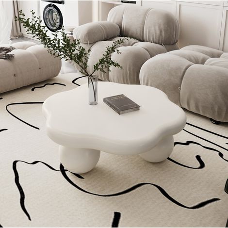 Mesa de centro 80x80x35 cm blanco crema en MDF y plástico con forma de nube y patas esféricas (1/5)