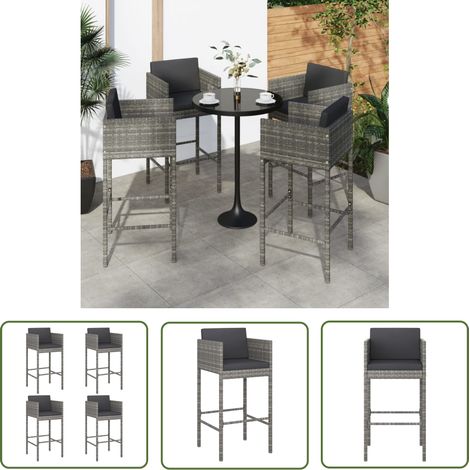 The Living Store Barhocker 4 Stk. mit Kissen Grau Poly Rattan - Barhocker - Gartenstühle - Esszimmerstühle - Balkonmöbeln - Terrasse Möbel (1/5)