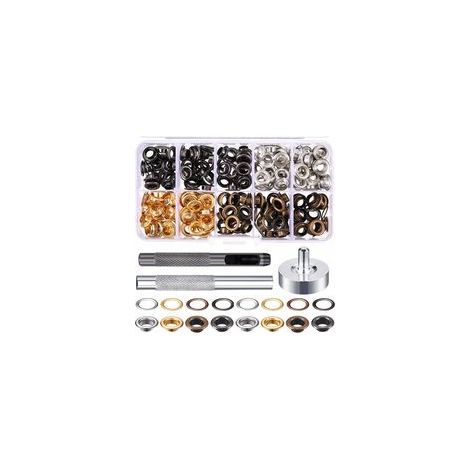 (4 Couleurs) Oeillets Œillets Kit, 200 Ensembles Œillets 6 Mm Œillets, Kit de Réparation Bâche, avec 3 Pcs Grommet Outils à Oeillet Œillets Kit pour Bâche, Tissu, Rideaux Fabrication