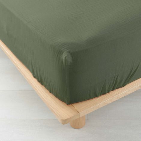 Drap Housse en Gaze de Coton "Angelia" 140x190cm Kaki