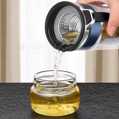 Tasse à thé en verre transparent avec infuseur, gobelet portable pour voiture/entreprise, tasse de bureau, finition or luxueuse. (1/5)