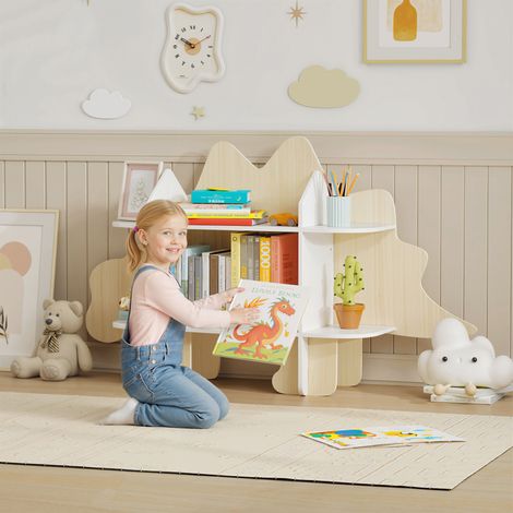 Bibliothèque enfant meuble de rangement adapté pour jouets et livres 6 compartiments 120x28x72,2cm bois naturel