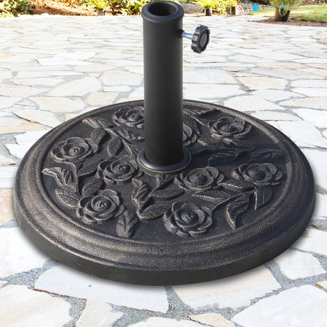 Base parapluie jardin 9kg porte-ombrelle rond résine poteaux 38/48mm Ø45,5x31cm, bronze (1/4)