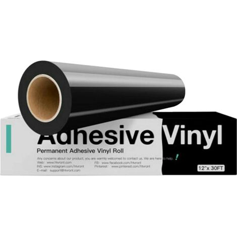 Rollo de vinilo adhesivo, adhesión duradera, soporte fácil de usar, negro brillante, 30 x 90 cm (12 pulgadas x 30 pies) - a (1/2)