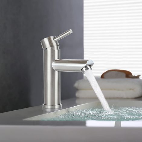 GBLY Grifo para lavabo de baño, grifo de acero inoxidable cepillado, grifo mezclador para fregadero, grifo de agua fría y caliente de alta presión, mezclador monomando para baño, cocina y fregadero (1/5)
