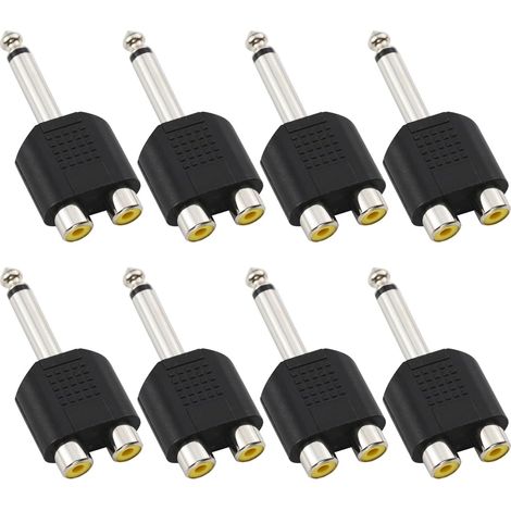 8 pièces Adaptateur de Prise mâle Mono 6,35 mm vers répartiteur Femelle RCA, Prise Jack TS 1/4" vers Double Prise Femelle RCA (1/5)