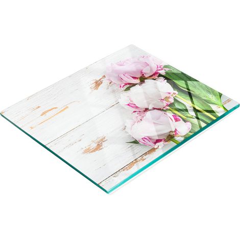 Tagliere e vassoio da cucina decorativo in vetro con motivo peonie, 60x52 cm (1/5)