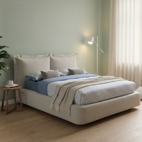 Talamo Italia Cama matrimonial Cornelia, Cama contenedor con revestimiento de tela, 100% Made in Italy, Apertura frontal, adecuado para colchón 160x190 cm, Beige, con embalaje reforzado (1/5)