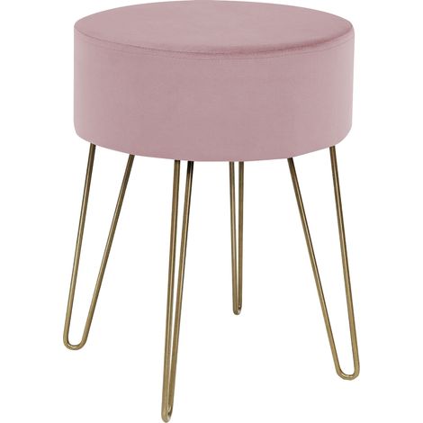 Pouf Poggiapiedi In Velluto Con Gambe Dorate Elegante Imbottito Sgabello Per Toeletta Mobile Trucco Ottomano Ingresso Tavolino Camera Da Letto Soggiorno Salotto Rosa Antico - Rotondo