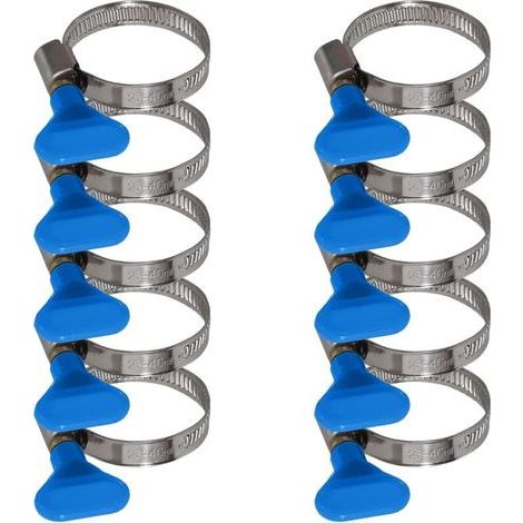 Lot de 10 colliers de serrage avec écrou papillon en acier inoxydable - Collier de serrage avec bande de 9mm (25-40mm Écrou à oreilles bleu) (1/5)