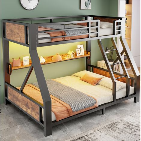 Lit superposé enfant 90x200 et 140x200 cm métal noir gain de place, sans matelas - CHICFURN (1/5)