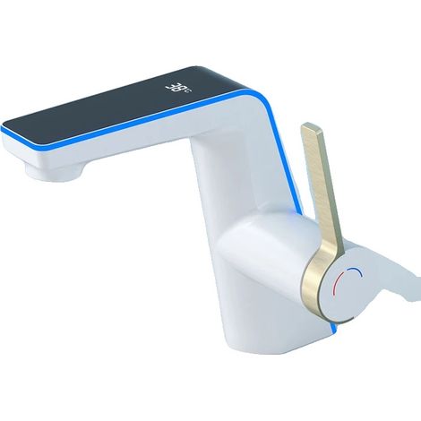Grifo de lavabo con maneta, apto para agua fría y caliente, color blanco. (1/2)