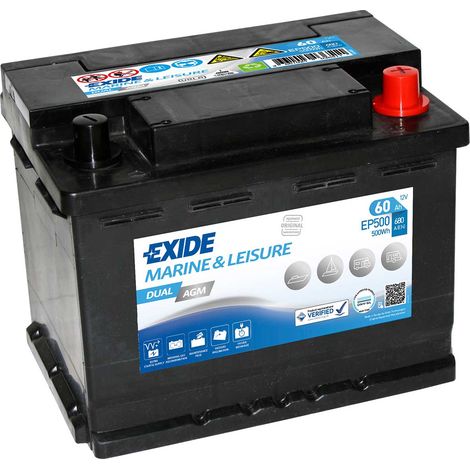 BATTERIE EXIDE AGM MARINE - LOISIRS L02 12V 60AH 680A 242X175X190 +D EP500 (1/3)