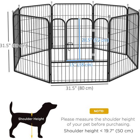 Parc à jeux pliable en métal robuste pour animaux de compagnie, 8 panneaux, pour une utilisation intérieure et extérieure, hauteur 90 cm (31,5 pi), à monter soi-même. (1/5)