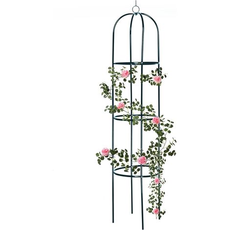 Grand obélisque de jardin Ram® en métal vert de 2 m, robuste, cage à plantes tubulaire robuste pour roses, plantes grimpantes, structure de support, décoration de jardin