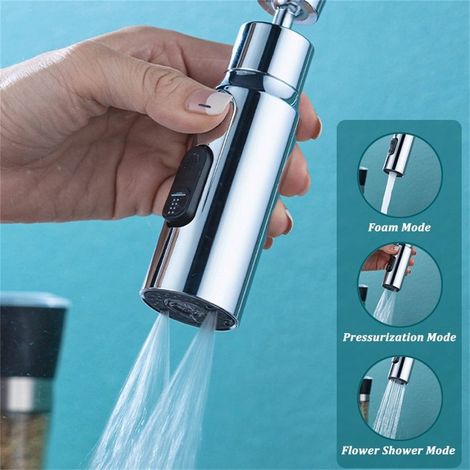 Faucet Extender - 3 Modes Adjustable Water Flow - 360° Rotating Head - Universal 22 mm Thread - For Kitchen And Bathroom Faucets - 1 Piece