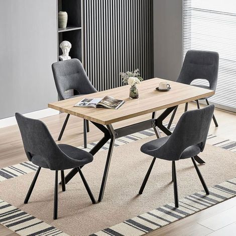 Ensemble table à manger - WAFTING - 140x80 cm - 4 chaises pivotantes 360° - Style scandinave - Finition aspect bois (1/5)